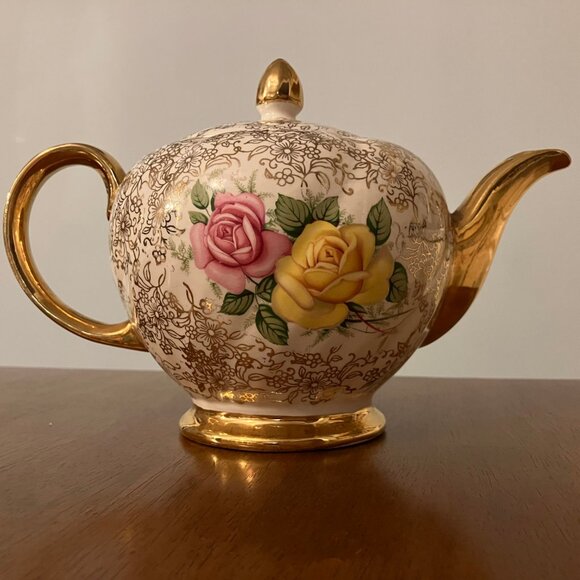 Vintage Heatmaster Floral Ceramic Teapot Gold Chintz - Picture 9 of 16
